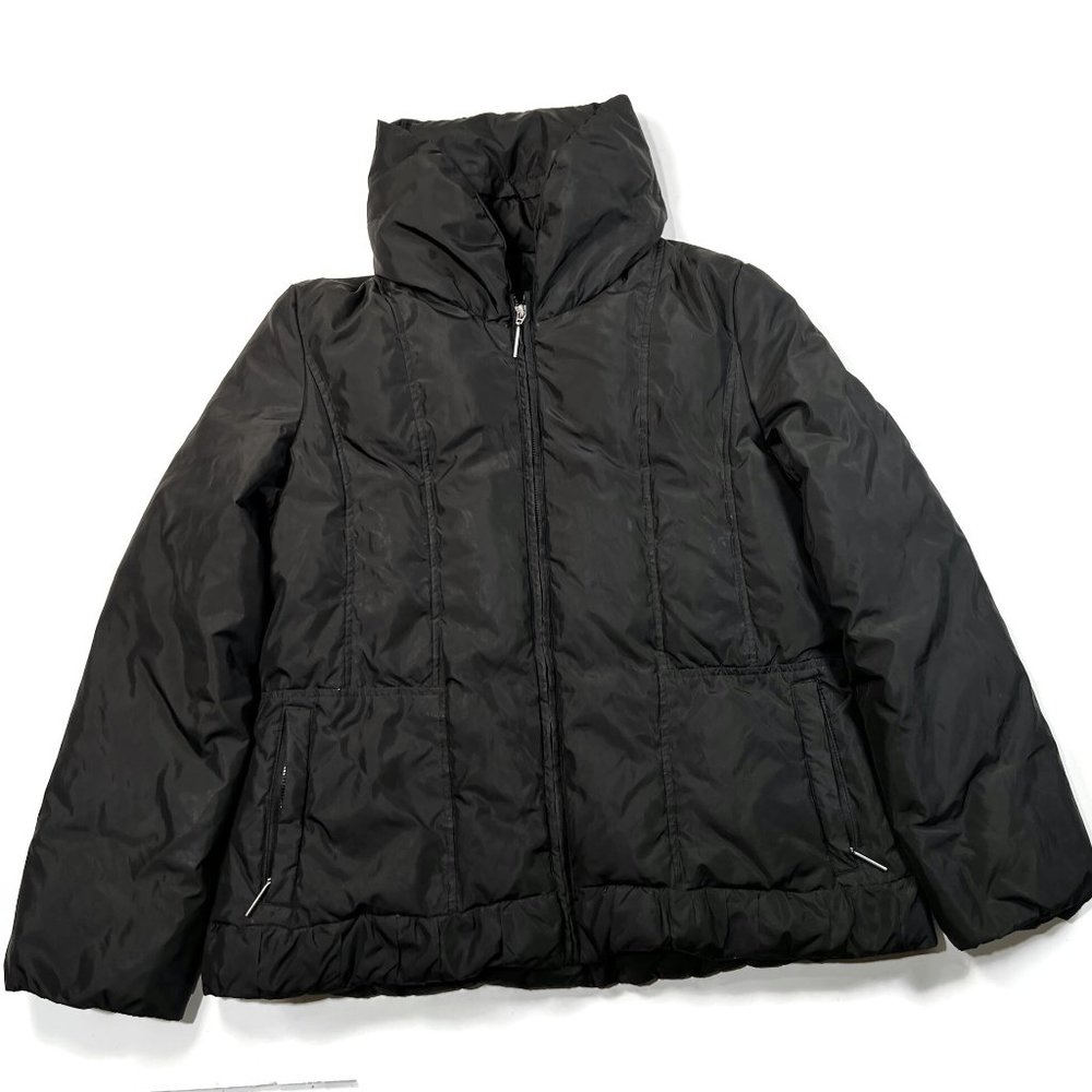 Via Spiga Down Puffer Coat Womens Large Jacket Black Quilted